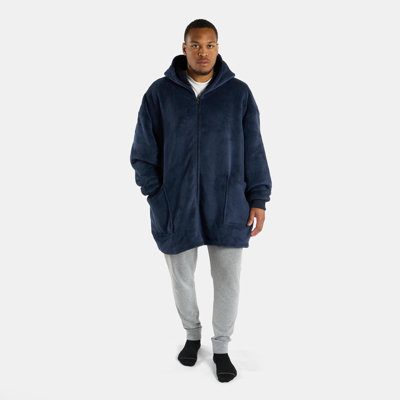 Ohs Oversized Sherpa Fleece Zip Up Wearable Hooded JacketNavy from B&Q