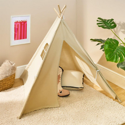 Ohs Teepee Play Tent Kids Foldable Sleepover Indoor Childrens StorageNatural from B&Q