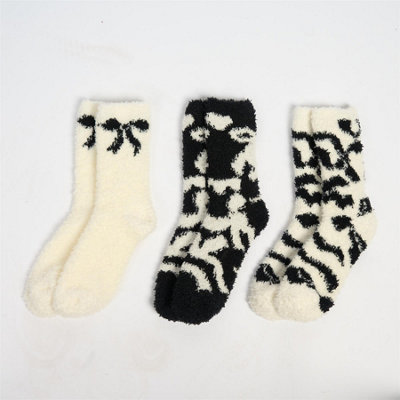 Ohs 3 Pair Bows Fluffy Warm Fleece Bed Socks