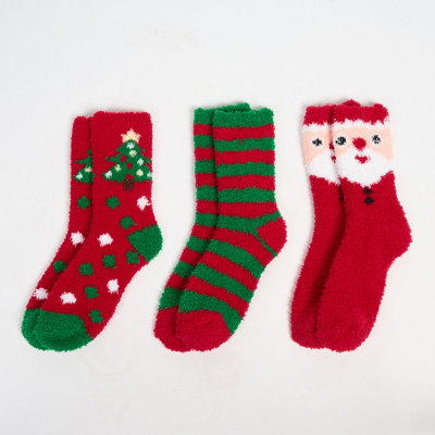 Ohs Pair Xmas Novelty Fluffy Warm Fleece Bed Socks Size 3