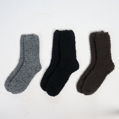 Ohs Black Pair Plain Fluffy Warm Fleece Bed Socks - / Marl/Charcoal Size 3