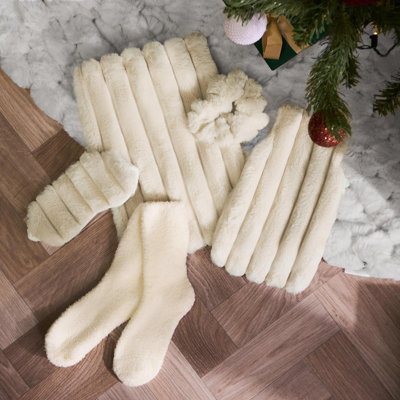 OHS Ribbed Faux Fur Hot Water Bottle Gift Set Includes Socks Eye Mask Scrunchie from B&Q