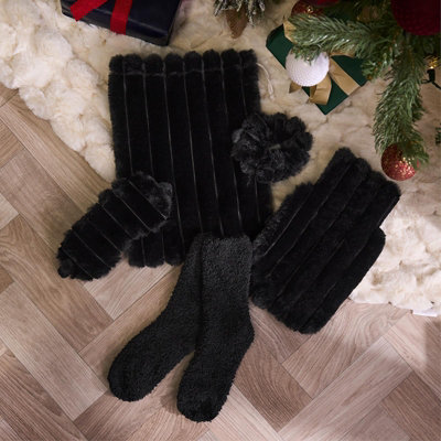 OHS Ribbed Faux Fur Hot Water Bottle Gift Set Includes Socks Eye Mask Scrunchie from B&Q