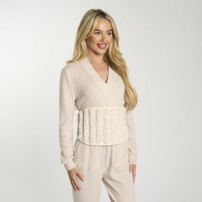 Ohs Cream Ribbed Fleece Hot Water Bottle Belt Adjustable Heating Wrap, 1L