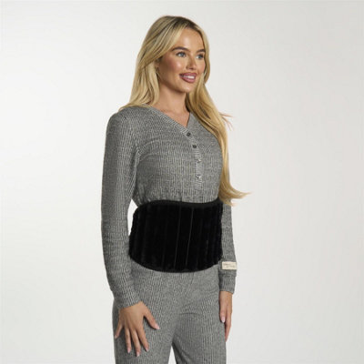 Ohs Black Ribbed Fleece Hot Water Bottle Belt Adjustable Heating Wrap, 1L