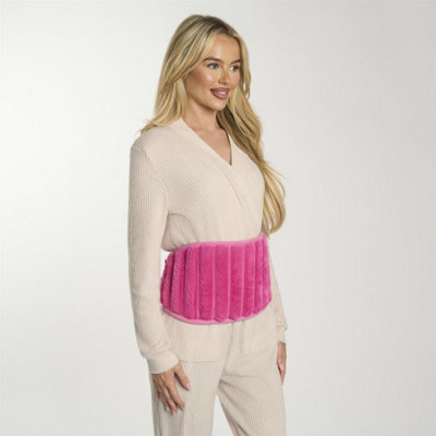 Ohs Pink Ribbed Fleece Hot Water Bottle Belt Adjustable Heating Wrap, 1L