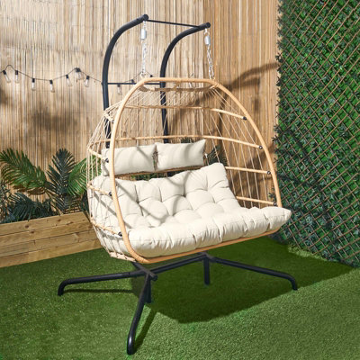 Ohs Double Hanging Egg Chair Folding Swing Seat Hammock Patio Garden Outdoor from B&Q