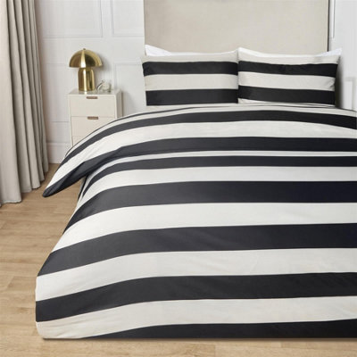 OHS Monochrome Stripe Duvet Cover With Pillowcase Bedding Set from B&Q