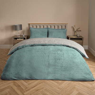OHS Reversible Teddy Duvet Cover With PillowcaseDuck Egg/greyKing from B&Q