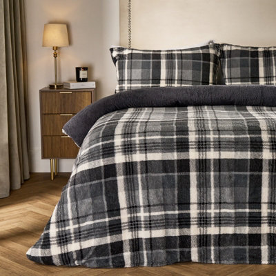 OHS Tartan Check Teddy Fleece Thermal Duvet Cover Bedding Set from B&Q