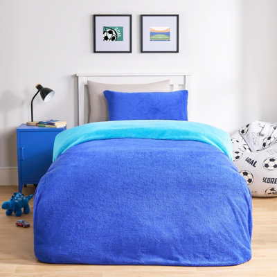 OHS Reversible Teddy Duvet Cover With PillowcaseBlue/sea BlueDouble from B&Q
