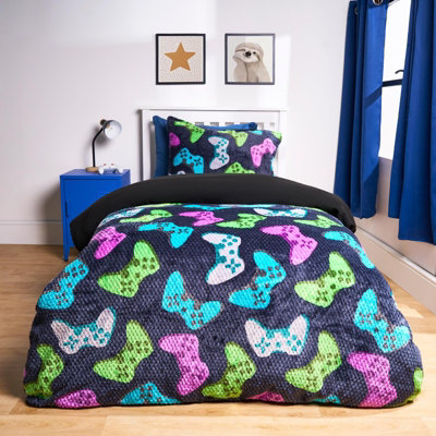 OHS Gaming Waffle Sherpa Fleece Reversible Duvet Cover Bedding SetDouble from B&Q