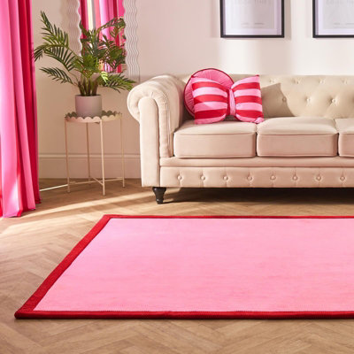 Ohs Contrast Border Non Slip Tufted Hallway Runner Rug Floor Carpet