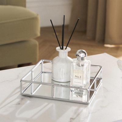 Ohs Square Mirrored Storage Tray Metal Frame Vanity Display Plate from B&Q