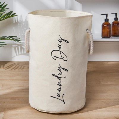OHS Slogan Round Laundry Basket Hamper Bag With Rope Handles from B&Q