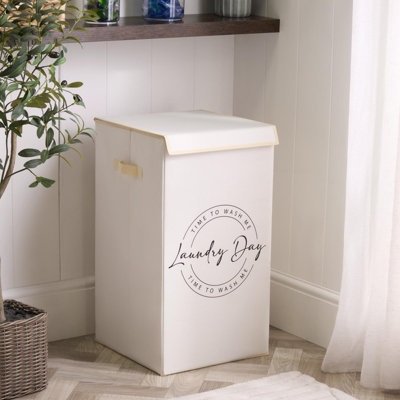 OHS Slogan Print Folding Laundry Basket Hampers With Lid from B&Q