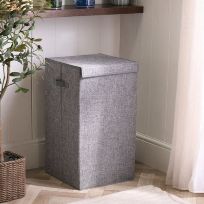 Ohs Faux Linen Laundry Basket Folding Hamper Bag With Lid from B&Q