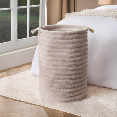 OHS Faux Fur Ribbed Laundry Basket Bag Folding Hamper With Handles from B&Q
