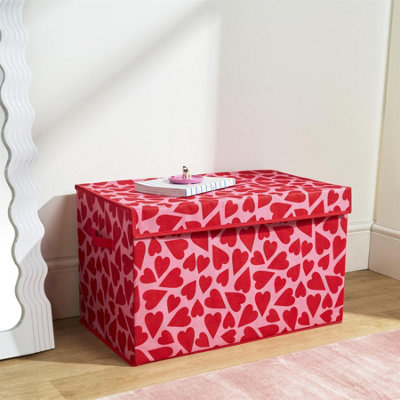 Ohs Print Foldable Fabric Storage Box Organiser With LidPink Hearts from B&Q