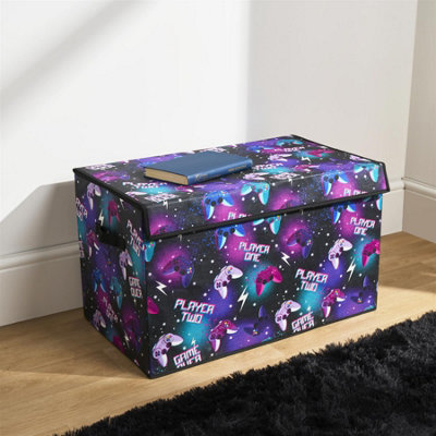 Ohs Print Foldable Fabric Storage Box Organiser With LidNeon Gaming from B&Q