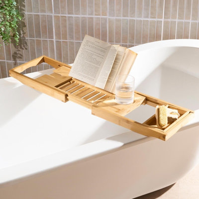 Ohs Extendable Bamboo Bath Tray Bathtub Shelf Caddy from B&Q