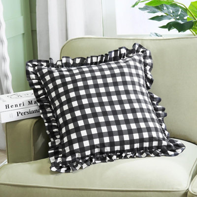 Ohs 2 X Gingham Faux Linen Frill Cushion Covers from B&Q