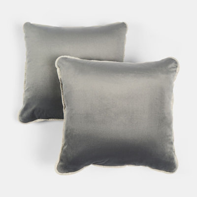 OHS 2 Pack Soft Matte Velvet Piped Edge Cushion Covers Square PillowcasesCharcoal Grey from B&Q