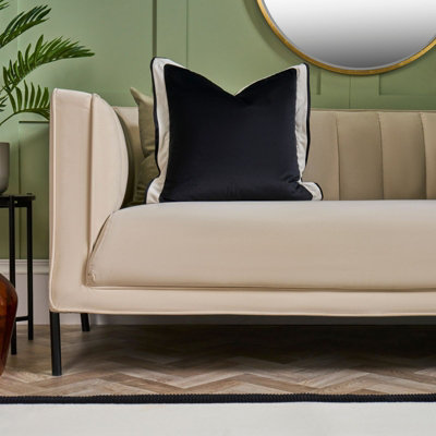 OHS 2 Pack Matte Velvet Oxford Edge Square Cushion CoversBlack/white from B&Q