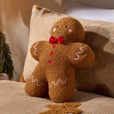 B&Q -  Gingerbread Man Boucle Scatter Cushion Decorative Pillow