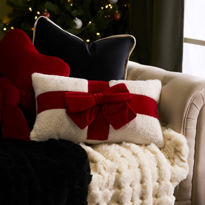 Ohs Bow Wrapped Boucle Throw Pillow Scatter CushionRed from B&Q