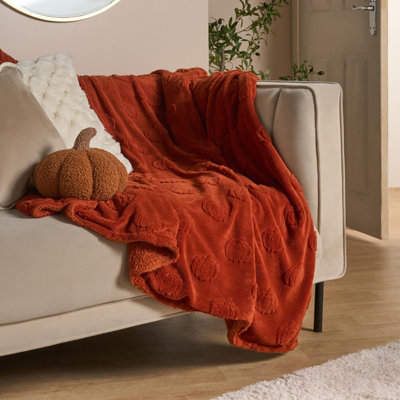 Ohs Unisex Burnt Orange Tufted Pumpkin Fleece Throw Ultra Soft Blanket In | Size: 130 Cm X160 Cm - Image 2