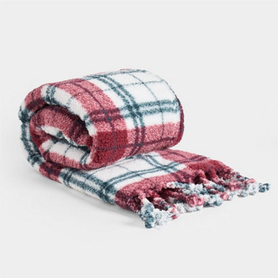 OHS Check Tassel Sherpa Fleece Throw Ultra Soft Cosy Blanket from B&Q