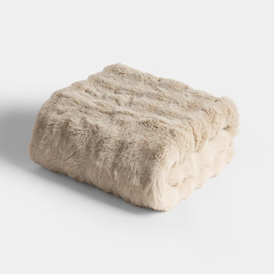 OHS Bubble Faux Fur Fleece Throw Super Soft Fluffy BlanketNatural from B&Q