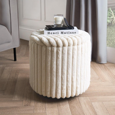 Ohs Ribbed Faux Fur Ottoman Storage Box With Lid Folding Footstool Tub from B&Q