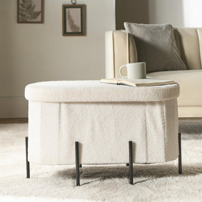 Ohs Boucle Large Oval Ottoman Storage Box Footstool Bench With Legs from B&Q