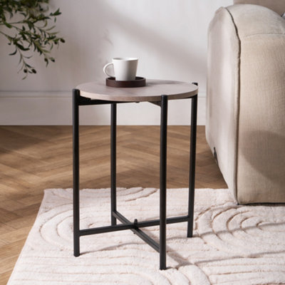 Ohs Round Side Table Coffee End Tables Nightstand With Metal FrameNatural from B&Q