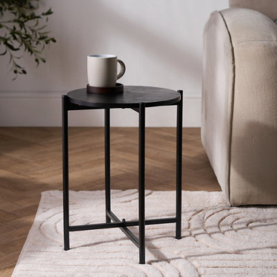 Ohs Round Side Table Coffee End Tables Nightstand With Metal FrameBlack from B&Q