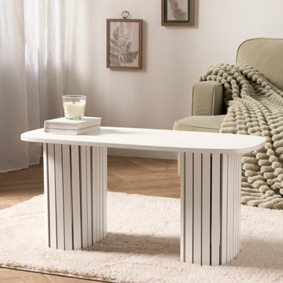 Ohs Madison Ribbed Long Coffee Table Living Room Office End Side TableCream