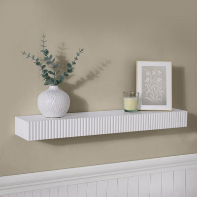 Ohs Ribbed Rectangle Shelf Wall Mounted Storage Space Saving ModernCream from B&Q