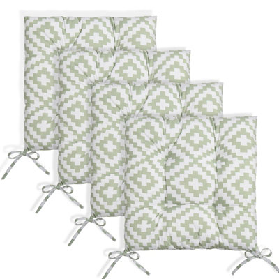 OHS Seat Pads 4 Garden Chairs Cover Ties Sage Geo Outdoor Cushions from B&Q