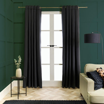 OHS Thermal Matte Velvet Eyelet Curtains 2 Pair Of Ready MadeBlack66" X 90" from B&Q