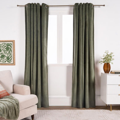 OHS Thermal Matte Velvet Eyelet Curtains 2 Pair Of Ready MadeGreen66" X 90" from B&Q