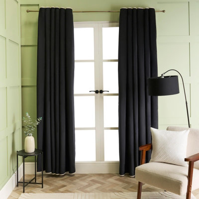 Ohs Black Piped Edge Velvet Curtains Thermal Eyelet Out, - 90X90" Size 2