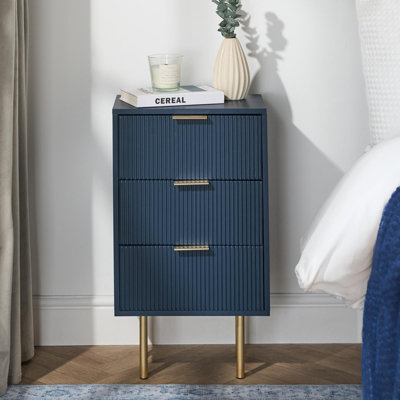 B&Q -  Ribbed 3 Draw Nightstand Modern Bedside TableDark Wood
