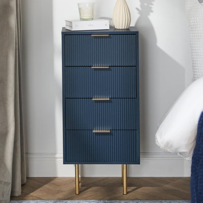 Ohs Ribbed Bedside Table Modern Bedroom 4 Draw Office NightstandNavy from B&Q