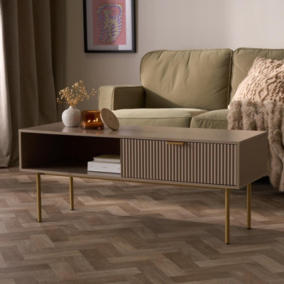 Ohs Ribbed Coffee Table With Drawer Engineered Wood Shelf Storage Home DecorNatural from B&Q