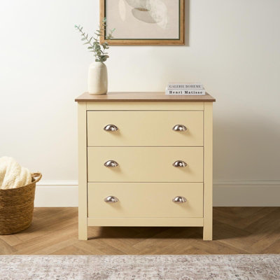 B&Q -  Chicago 3 Drawer Bedside Table Hallway Cabinet NightstandCream