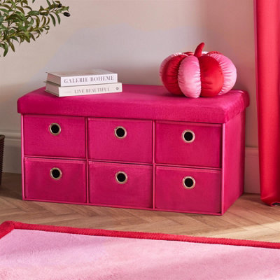 OHS Storage Cube Unit 6 Draw Ottoman Space Saving Velvet Chest Shoe OrganiserPink from B&Q