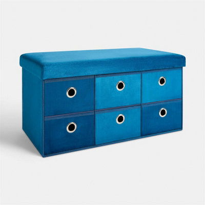 OHS Storage Cube Unit 6 Draw Ottoman Space Saving Velvet Chest Shoe OrganiserTeal from B&Q
