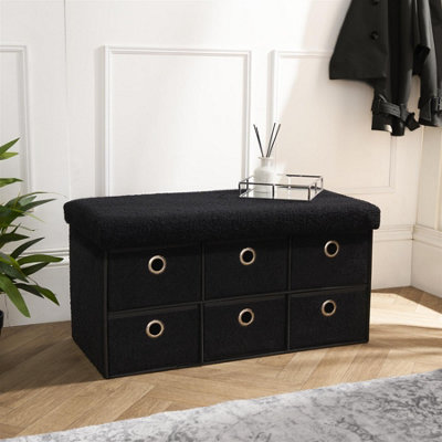Ohs Storage Cube Unit 6 Draw Ottoman Space Saving Chest Shoe Boucle OrganiserBlack from B&Q